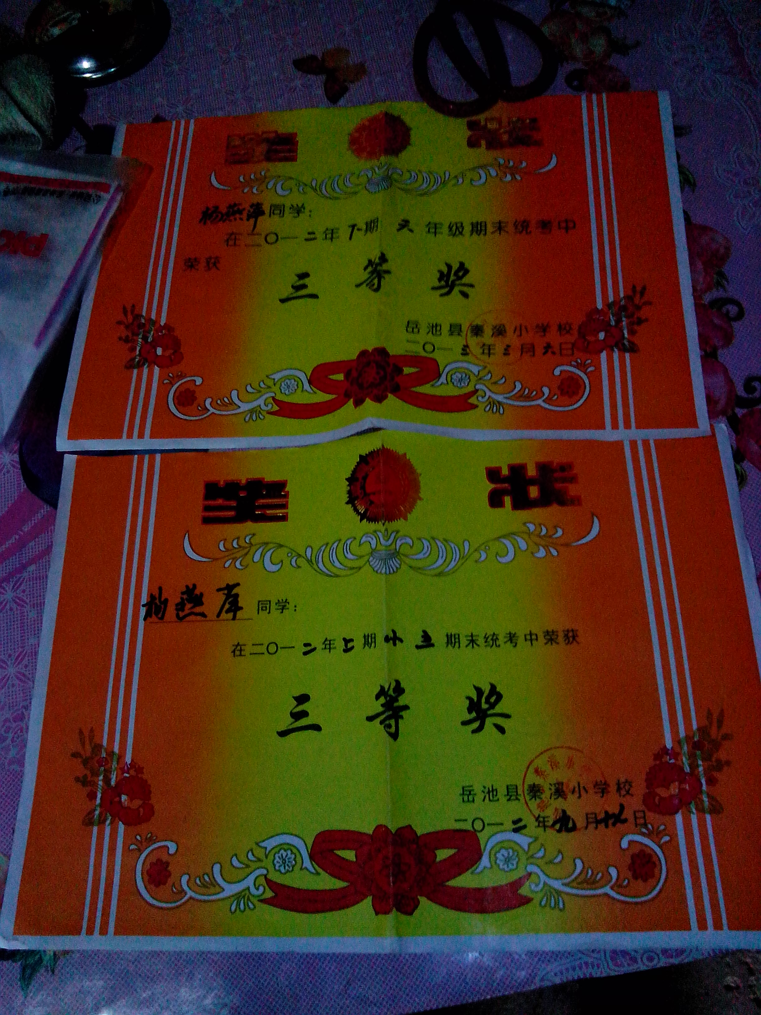 12、杨燕萍的奖状，三等奖居多，落款2013年9月份的一张是二等奖.jpg